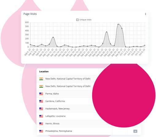 various pink acquia droplets with product screenshots of Acquia Campaign Studio