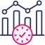 Pink infographics with a clock in front of it